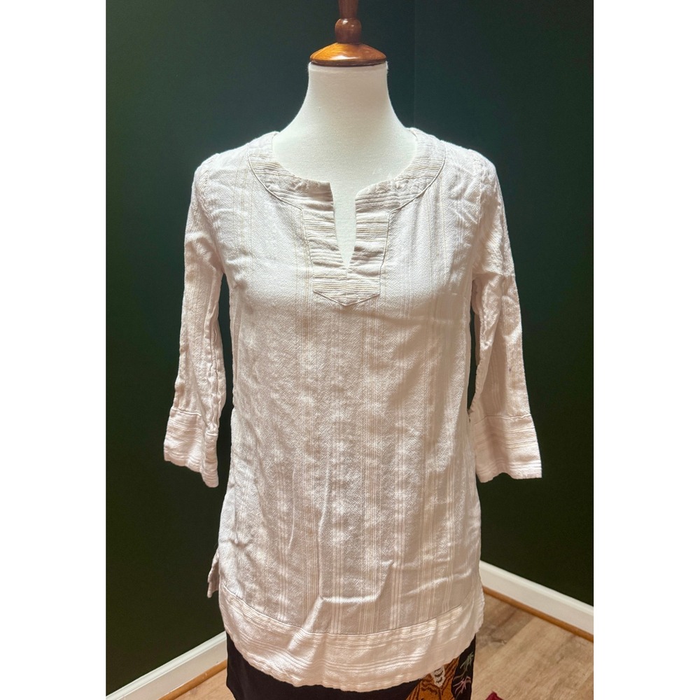 Merona White Textured 3/4 Sleeve Split Neck‎ Tunic Women's S